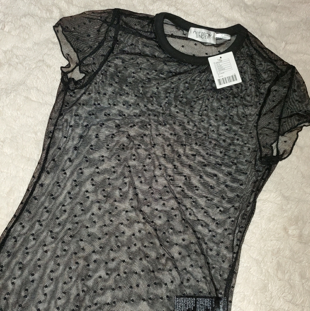 Out From Under, UO Black Sheer Dot Top - S/P